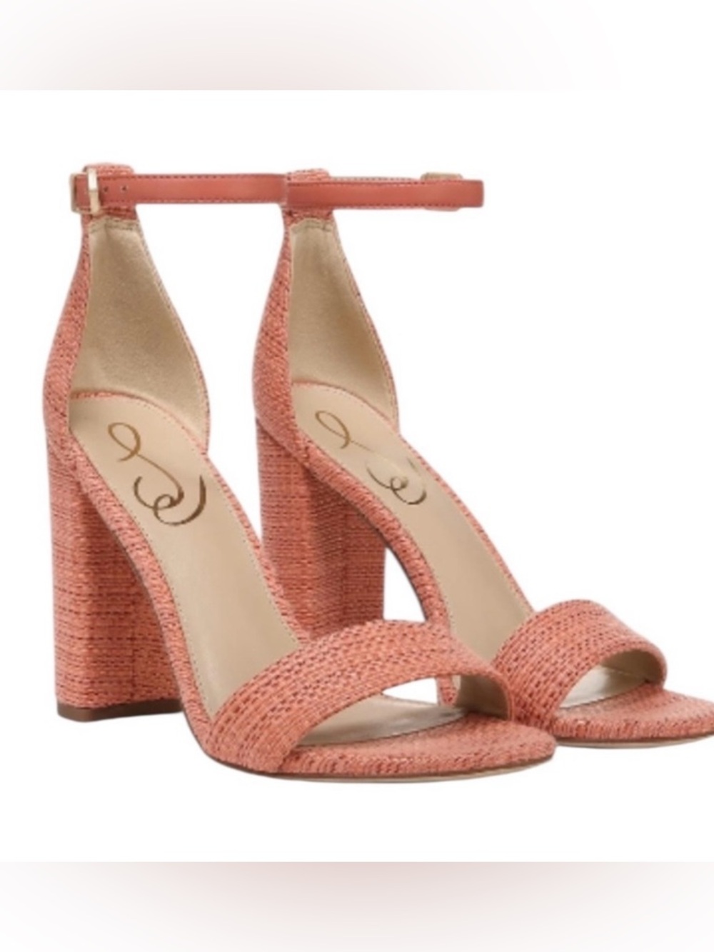 Sam Edelman Yaro Woven Look Block Heel Sandal Stucco/Pink/Coral - Size 9.5.
